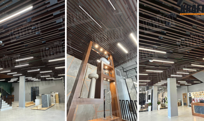 KRAFT Linear Strip Ceilings in a Sanitary Ware Market Space